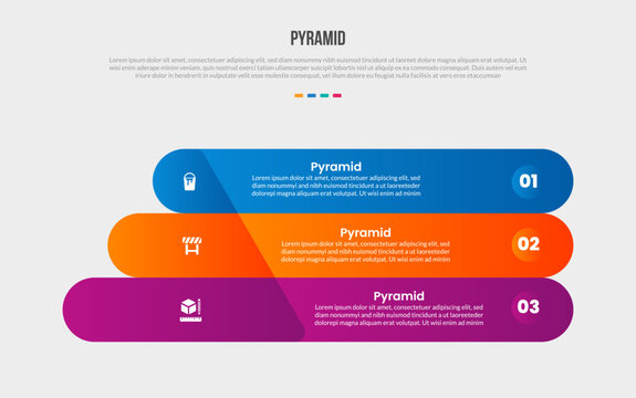 pyramid structure base shape infographics gradient template diagram with long round rectangle structure with slice part divider with 3 point step creative