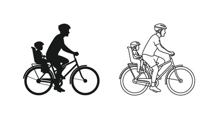 Fototapeta premium Cycling family fun ride bicycle silhouette Vector
