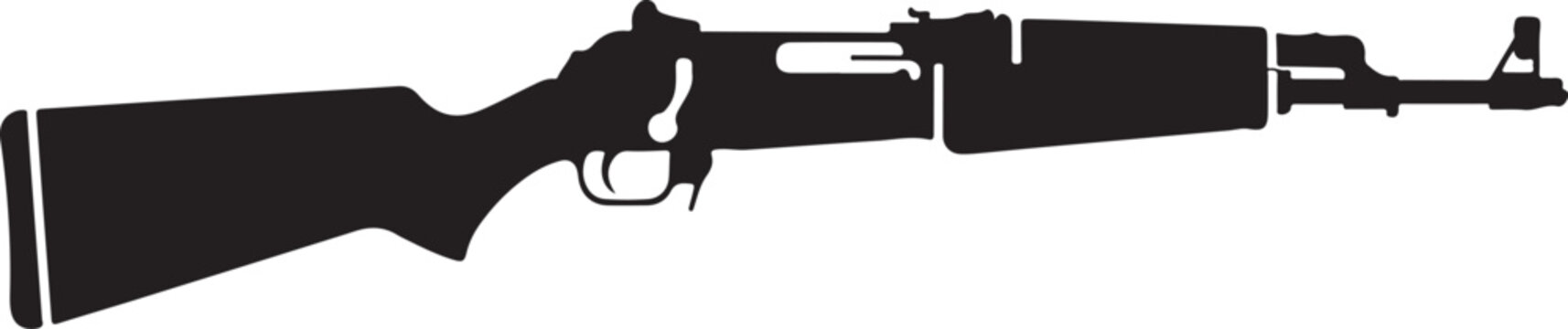 Rifle, gun, assault rifle, black silhouette, weapon icon, vector illustration, firearm, military