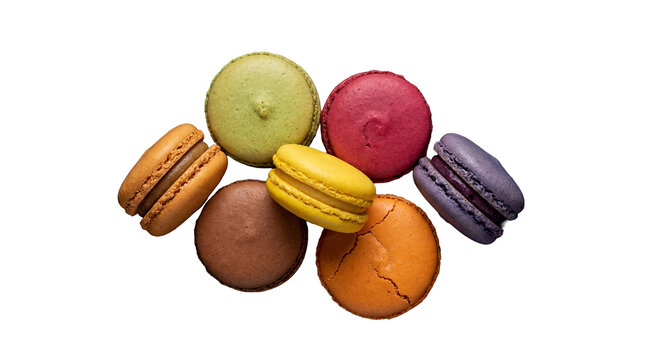 Assorted colorful French macarons in various vibrant hues and flavors.