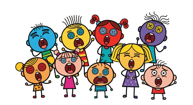 Cartoon children with shocked expressions.