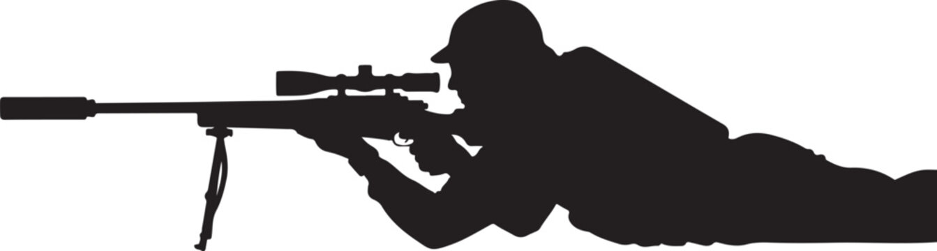 Sniper, silhouette, rifle, shooting, hunting, black, vector, illustration, military, tactical