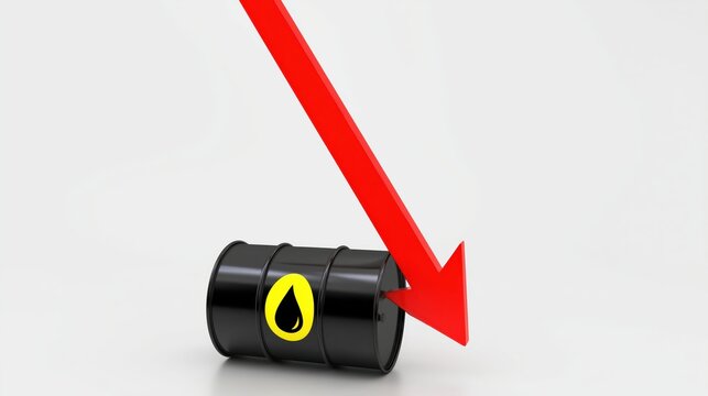 Oil barrel with a falling arrow depicting decreasing prices