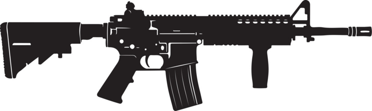 Black rifle, assault rifle, gun silhouette, firearm icon, vector illustration