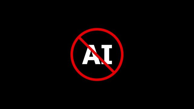 Anti-AI symbol with a bold design, perfect for content about protests against AI automation.4k animation with alpha channel.
