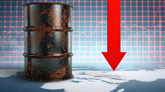 Oil barrel with red arrow indicating falling price