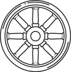 Obraz premium A simple black and white line art illustration depicting a classic circular wooden ship wheel