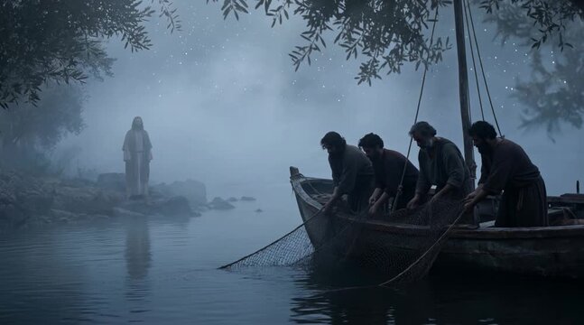 Disciples Pulling Empty Net in Starlight