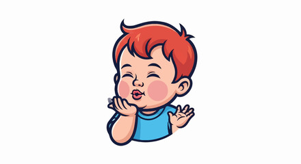 Obraz premium A cartoon child with red hair blows a kiss with eyes closed