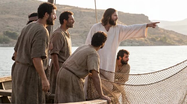 Jesus Instructing Disciples to Cast Net on Right