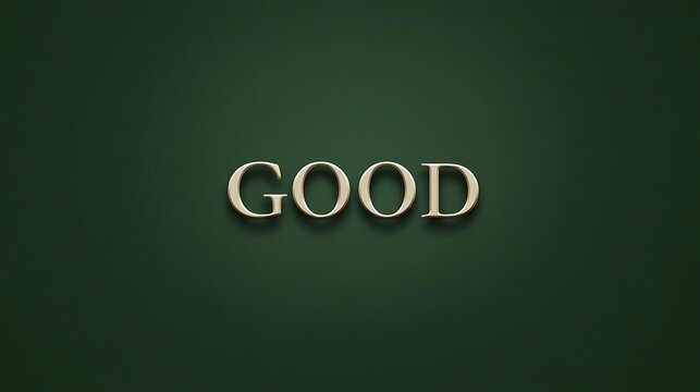 Word Good in Beige Letters on a Dark Green Background, Positive Connotation