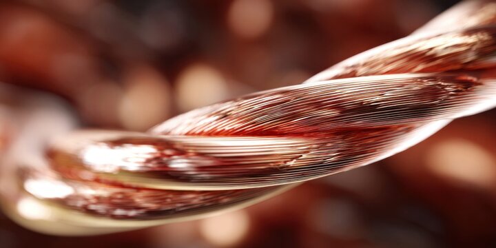 Close-up macro shot of twisted copper wire with a warm, glowing metallic sheen