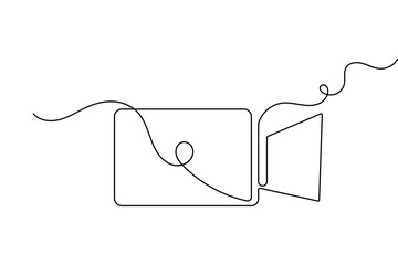 Obraz premium Video camera continuous one line drawing minimalist vector illustration isolated on white