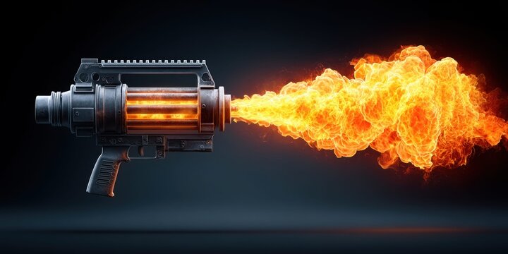 Futuristic flamethrower weapon unleashing a powerful stream of fire and intense heat