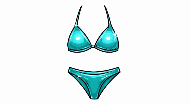 Shiny turquoise two-piece swimsuit with sparkling highlights