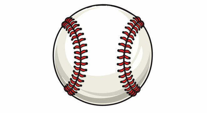 A detailed illustration of a classic white baseball with red stitching