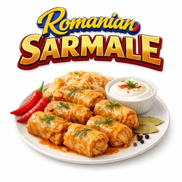 Romanian Sarmale food dish with red chili peppers on plate