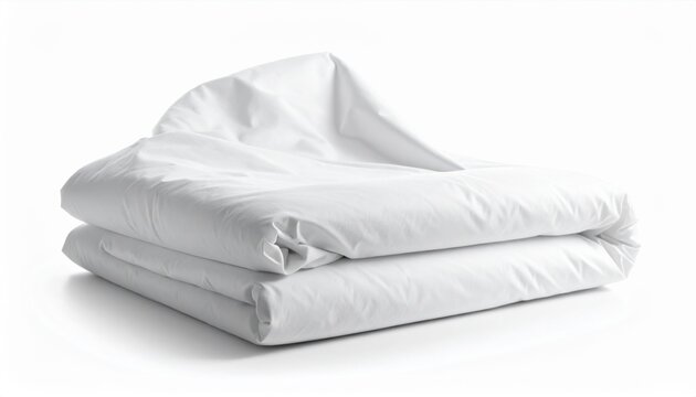 Clean White Duvet Comforter Folded Against White Background Studio Lighting