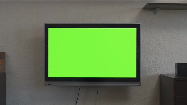 Modern LCD Television with Green Screen Chroma Key Display Mockup