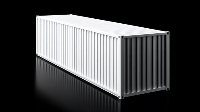 Clean empty white cargo container on black background; transport, logistics, shipping, import, export concept; modern industrial render