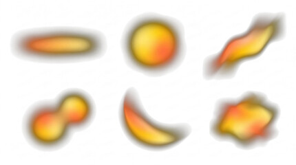 Abstract collection of warm glowing blurred shapes with soft gradients, isolated on a transparent background. © Jodie