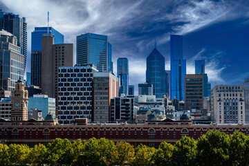 Fototapeta premium Melbourne city skyline on the Yarra River in Victoria, Australia