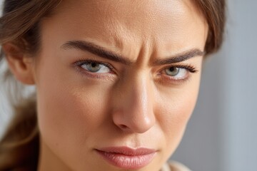 Naklejka premium Woman feeling angry or frustrated, displaying frown lines and wrinkles on her face