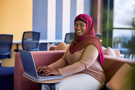 Portrait of islamic businesswoman working in a co working office