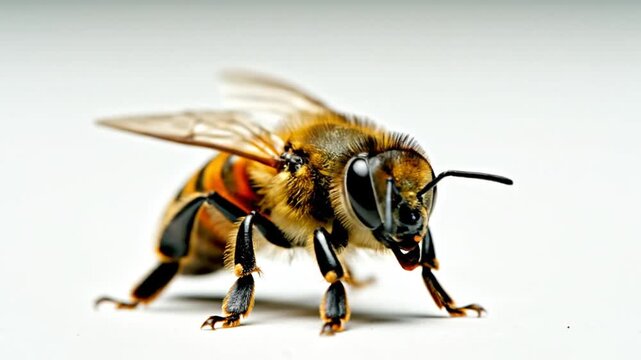 Detailed close up of a honey bee facing forward