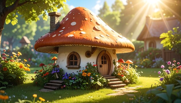 A whimsical mushroom house in a lush garden (2)