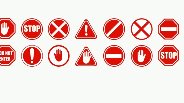 A set of vector road icons featuring a sign and a red stop sign with snow for traffic safety and caution on a web button