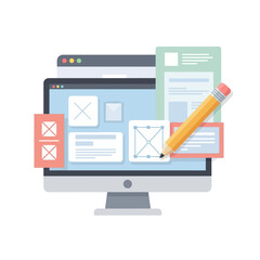 Obraz premium Web Design UI UX Mockup Development Computer Screen Pencil Wireframe Layout