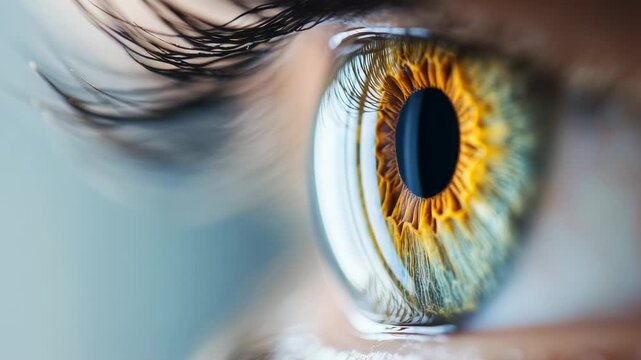 Close-up of person's eye with detailed iris texture and vivid colors