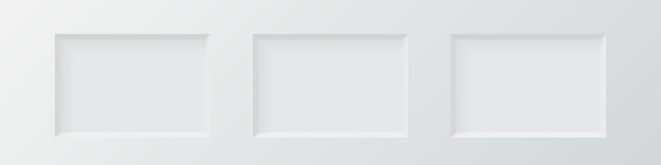 Obraz premium 3d wall niche. Empty white rectangle shelf. Rectangular horizontal inside frame. Display stand, showcase mockup. Showroom, gallery, studio or shop product presentation. Vector illustrations set.