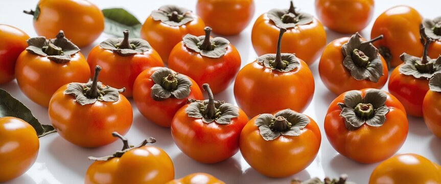 Fresh kaki persimmon fruits on white.