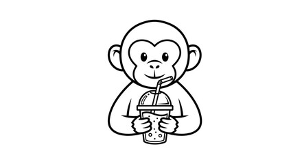 Fototapeta premium Cute Monkey Holding a Bubble Tea Drink
