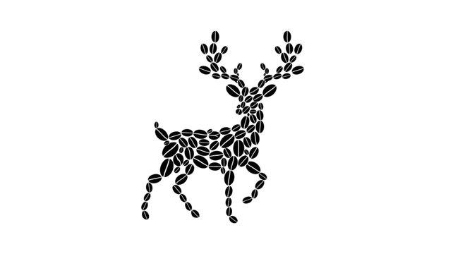 Deer Silhouette Made of Coffee Beans on White Background
