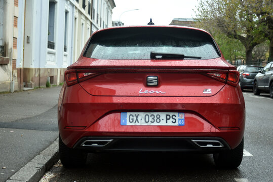 Mulhouse - France - 29 March 2026 - rear vieux of red Seat Leon parked in the street