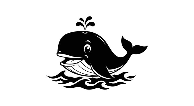 Happy cartoon whale spouting water, playful ocean mammal illustration