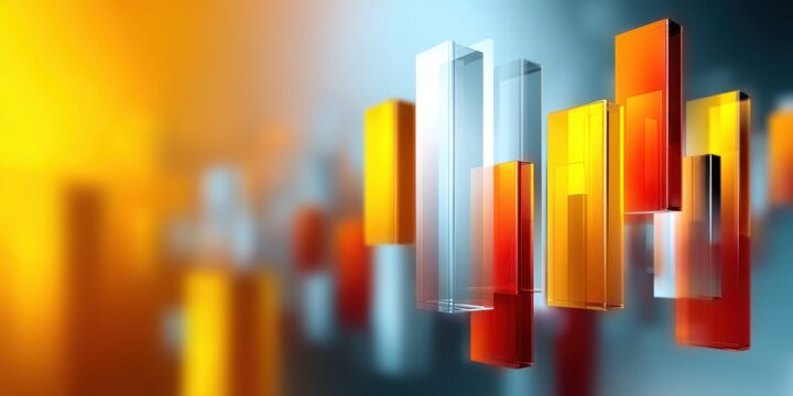 Abstract 3D bars in warm orange and cool blue tones, representing growth and data visualization