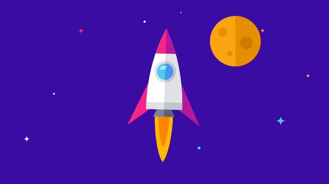 Cartoon Rocket Launching Into Outer Space