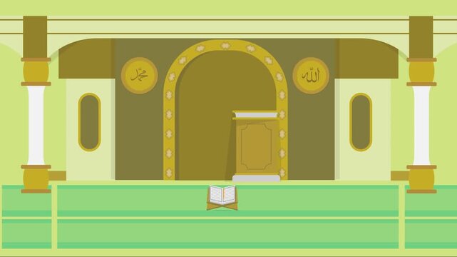 Islamic Mosque Interior Mihrab Prayer Niche Quran Stand Pulpit Arabic Calligraphy Allah Muhammad