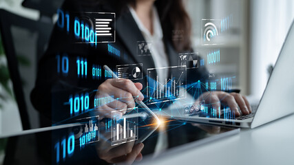 Fototapeta premium Big data and analytics support real-time insights, predictive modeling, and data-driven decisions for business intelligence and growth. Latch