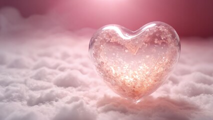 Obraz premium Glass Heart on Soft Surface Romantic Minimal Scene