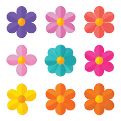 Obraz premium Colorful collection of stylized flower icons arranged in a circular pattern
