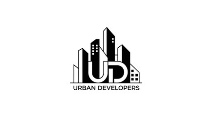Fototapeta premium Urban Developers Logo with Cityscape Silhouette - Modern Architecture