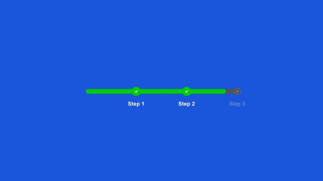 Multi Step Progress Bar UI with Completed Steps Checkmarks Modern Onboarding Workflow Interface on Blue Background
