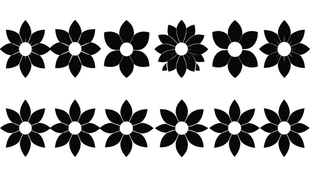 A seamless vector pattern set of black and white floral icons and flower silhouettes featuring leaf ornaments and nature elements for spring art decoration