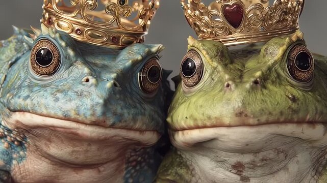 Royal Toad Pair Wearing Ornate Golden Crowns