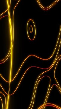 Elegant animation of flowing gold light trails on black background. Seamless loop for social media